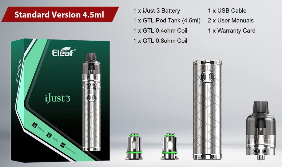 iSmoka Eleaf iJust 3 GTL Pod Tank elektronická cigareta 3000 mAh Stříbrná 1 ks