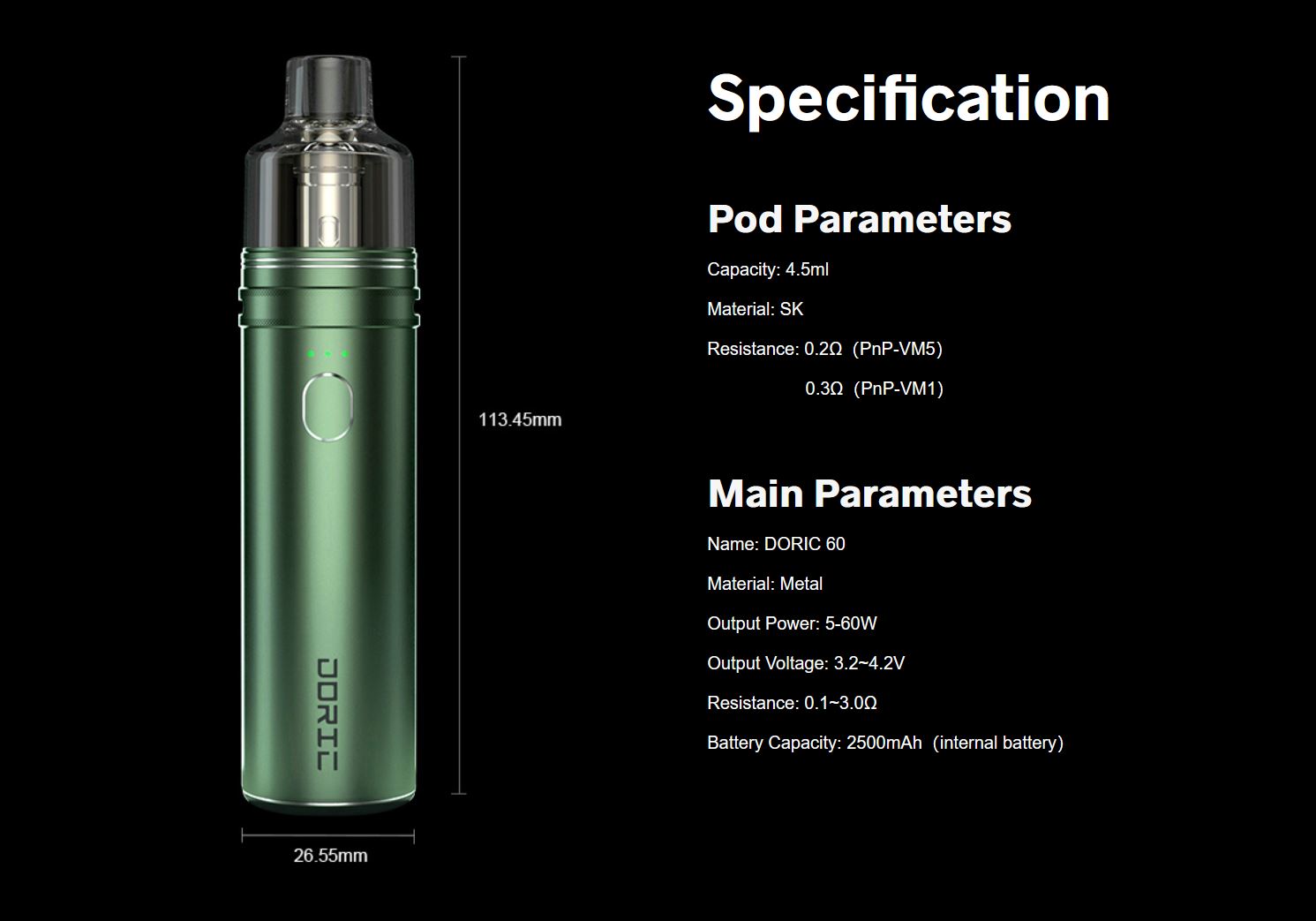 VOOPOO Doric 60 elektronická cigareta 2500mAh Space Grey 1ks