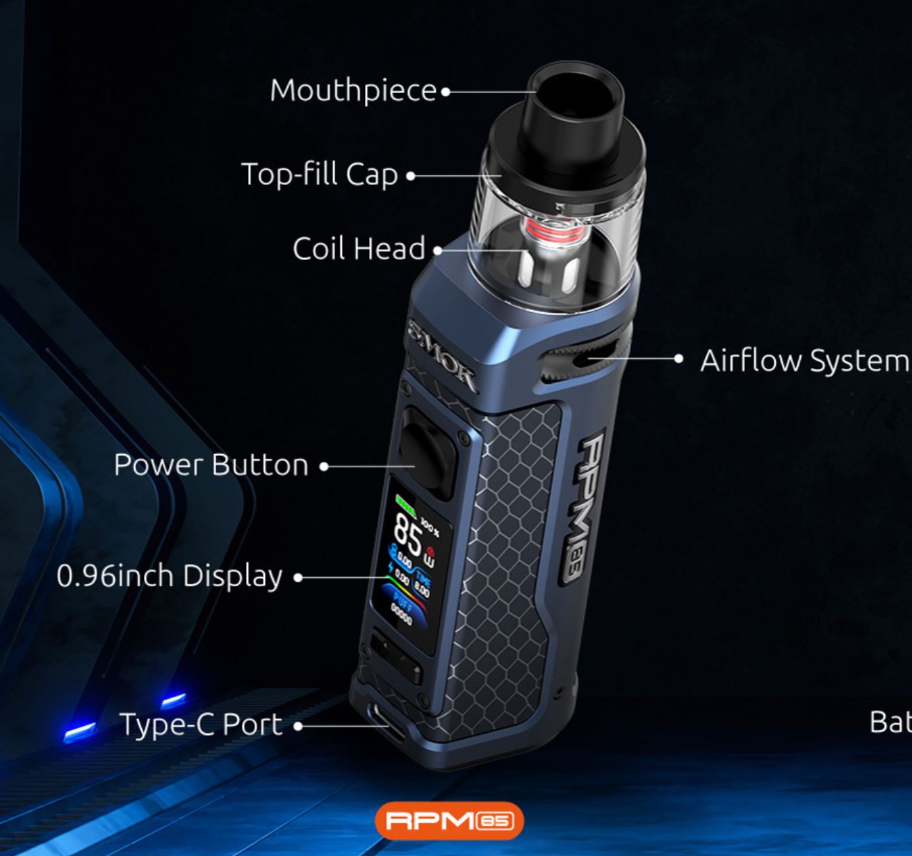 Smoktech RPM 85 grip Full Kit 3000 mAh Matte Gunmetal 1ks