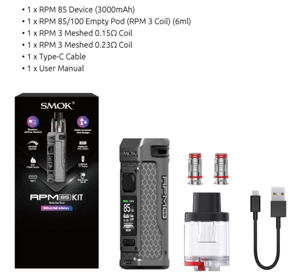 Smoktech RPM 85 grip Full Kit 3000 mAh Matte Gunmetal 1ks