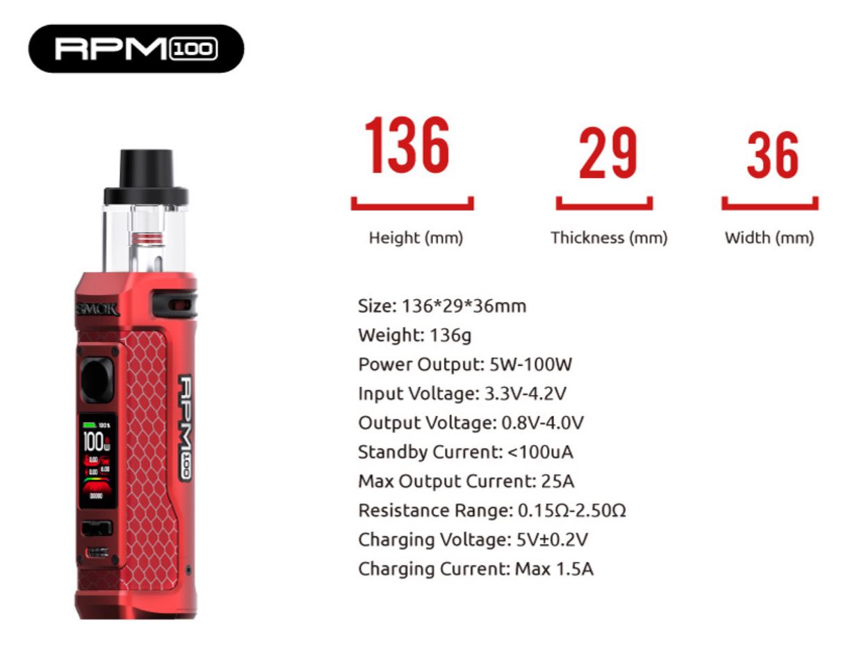 Smoktech RPM 100 grip Full Kit 100W Matte Red