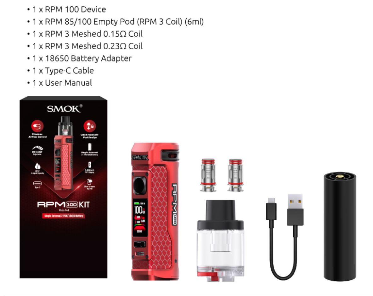 Smoktech RPM 100 grip Full Kit 100W Matte Red