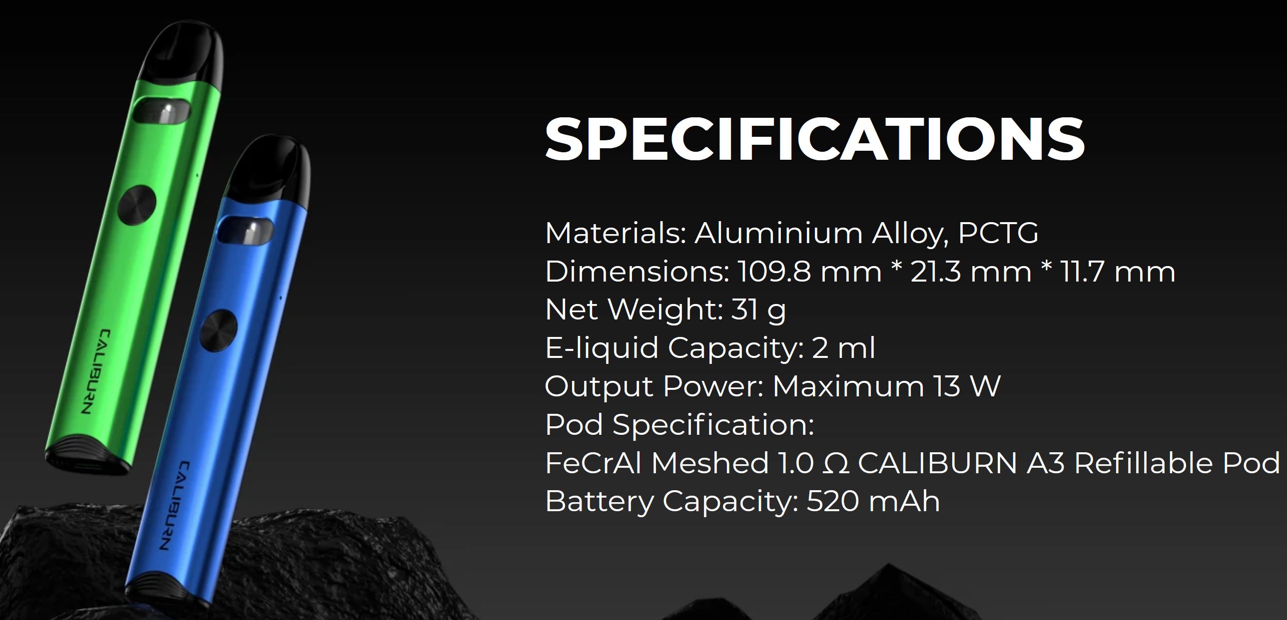 Uwell Caliburn A3 Pod Kit 520 mAh Stříbrná 1 ks