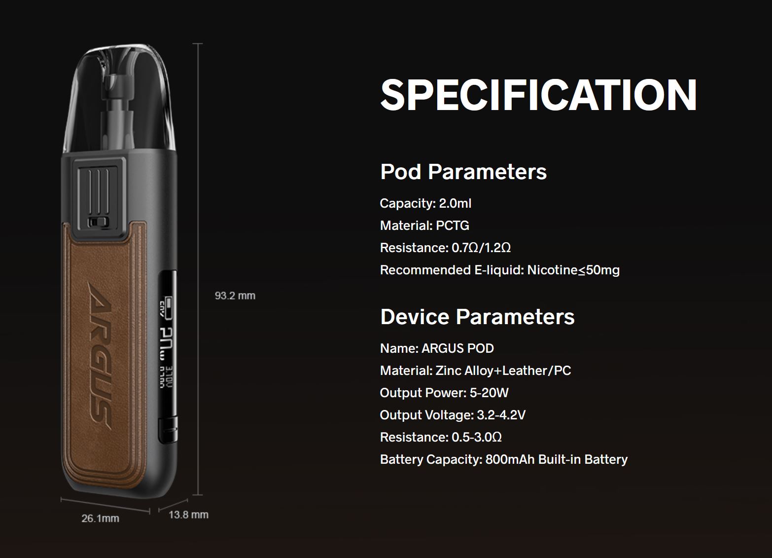VooPoo Argus Pod Kit 800 mAh Brown 1 ks