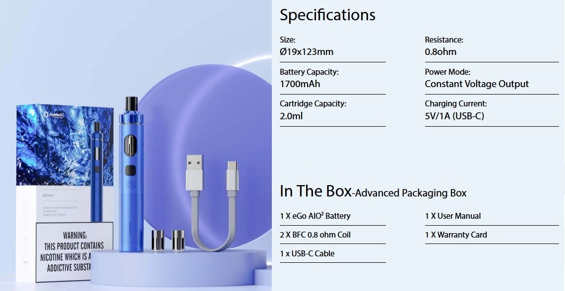 Joyetech eGo AIO 2 1700 mAh Shiny Silver 1 ks