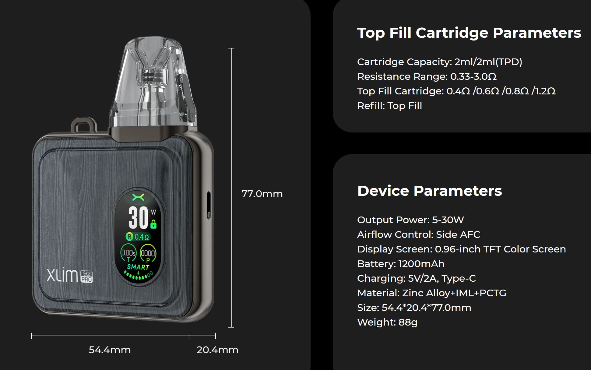 OXVA Xlim SQ Pro Pod Kit 1200 mAh Gold Carbon 1 ks