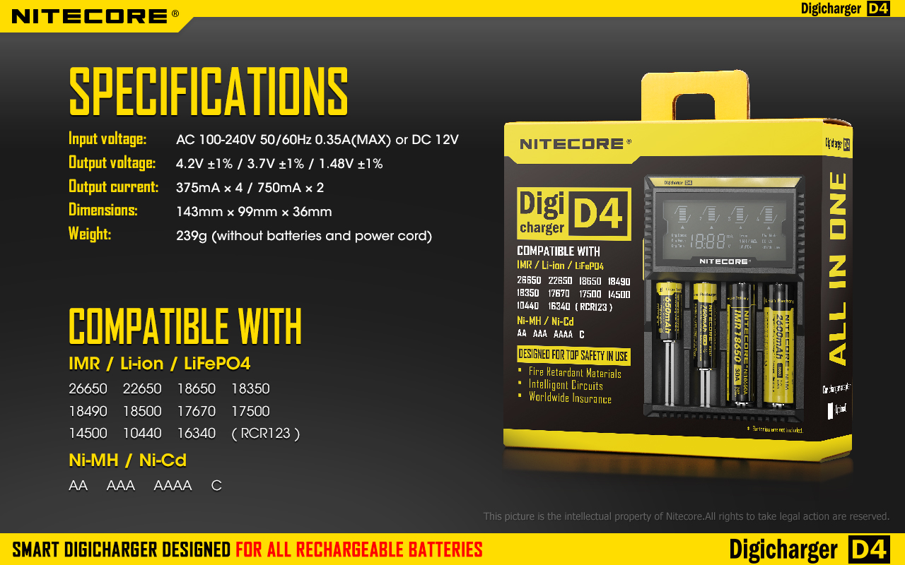 Nitecore Digicharger D4 Nabíječka univerzální s LCD