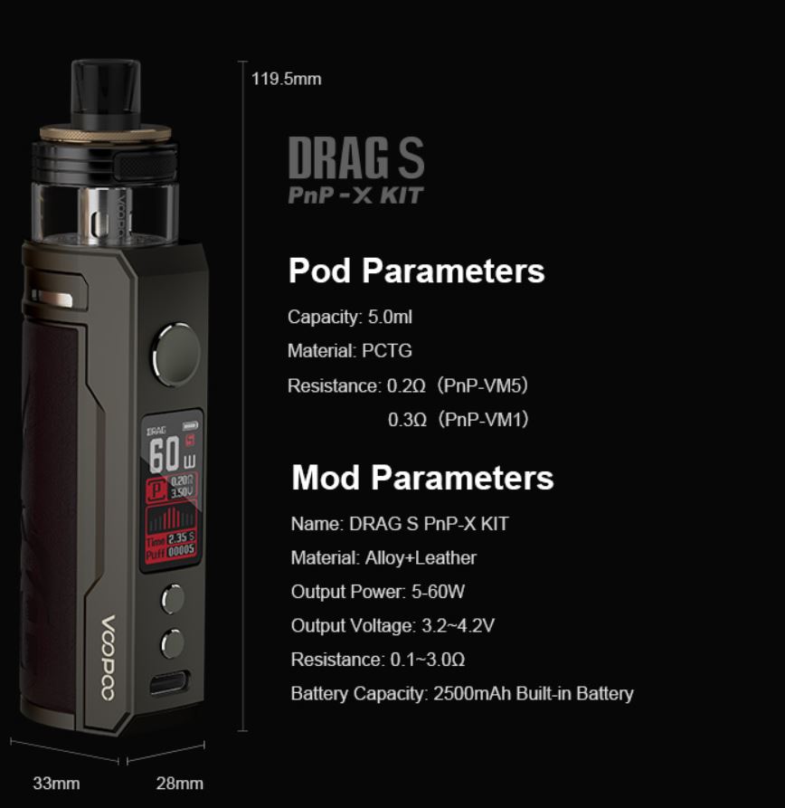 VooPoo Drag S PnP-X Pod Kit 2500mAh Eagle Black 1ks