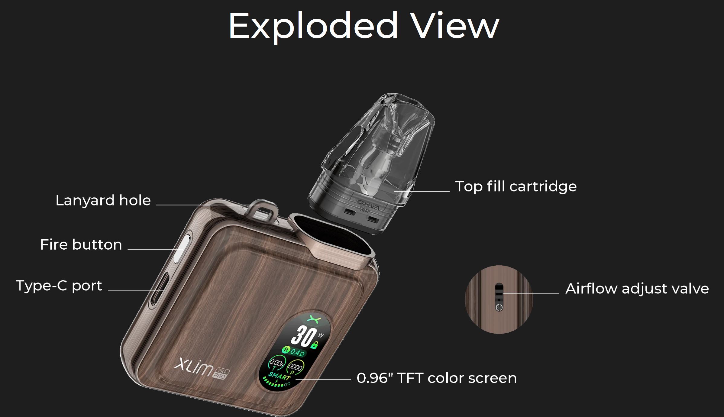 OXVA Xlim SQ Pro Pod Kit 1200 mAh Black Leather 1 ks