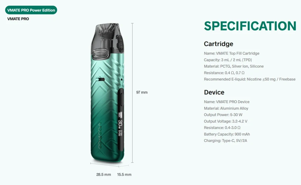 VooPoo Vmate PRO Power 900 mAh Dawn Blue 1 ks