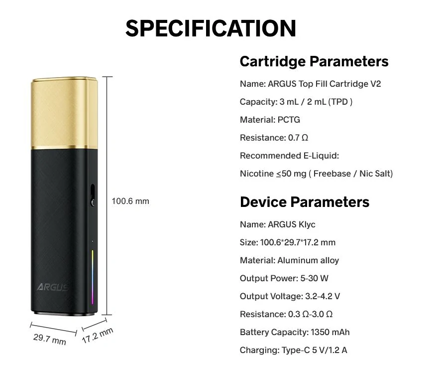VOOPOO ARGUS KLYC Pod 1350 mAh Red & Gold 1 ks