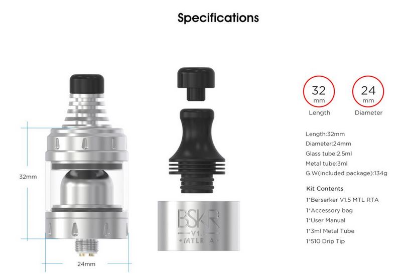 Vandy Vape Berserker V1.5 MTL RTA Černý