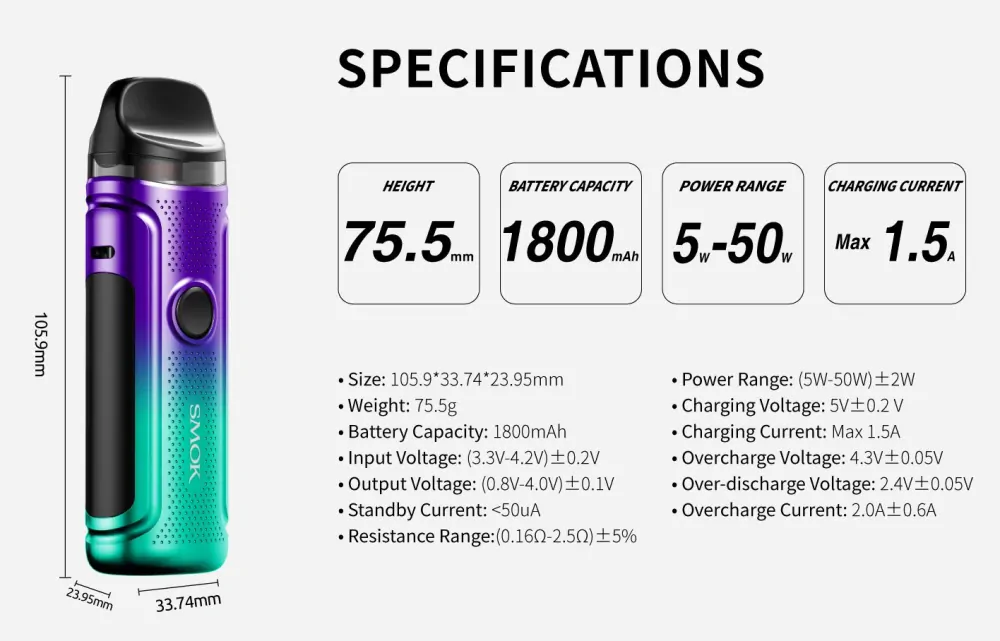 Smoktech NORD C 50W 1800 mAh Transparent Black 1 ks