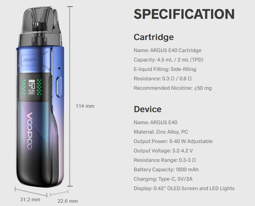 VooPoo Argus E40 1800 mAh Modern Red 1 ks