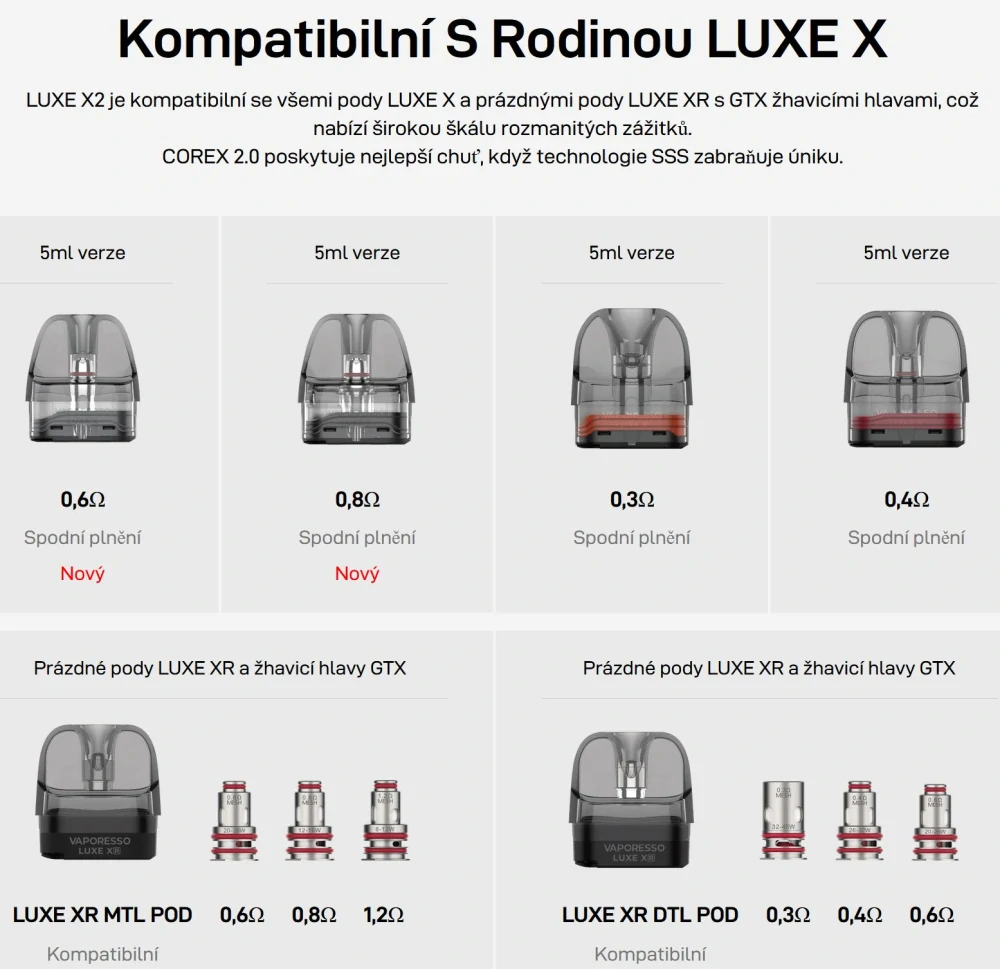 Vaporesso LUXE X2 Pod 2000 mAh Ruby White 1 ks