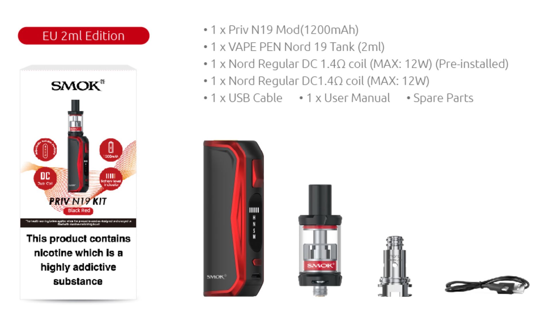 Smoktech Priv N19 Grip 1200 mAh Full Kit 7-Color Black 1 ks