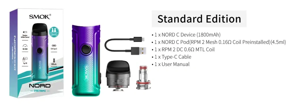 Smoktech NORD C 50W 1800 mAh Transparent Black 1 ks